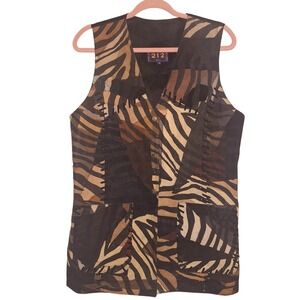 Vintage Women's Size Medium Animal Print  Leather Vest Boho Western Patchwork
